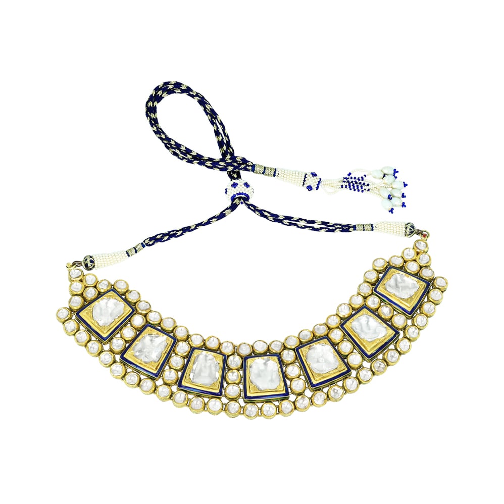 Polki Choker with Blue Enamel Accents